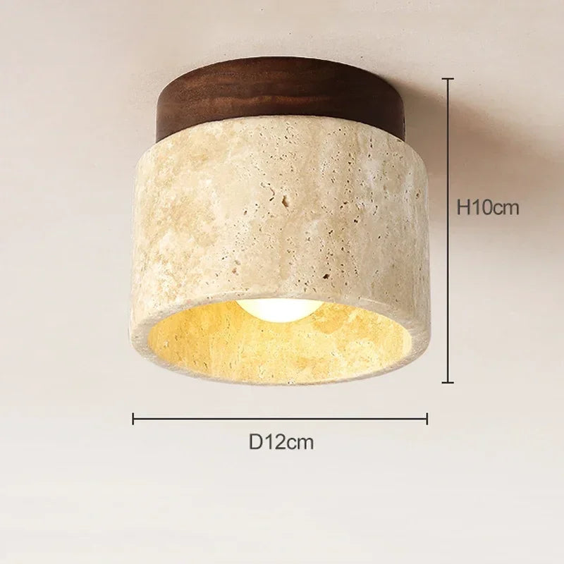 Travertine & Wood Stone Lamp