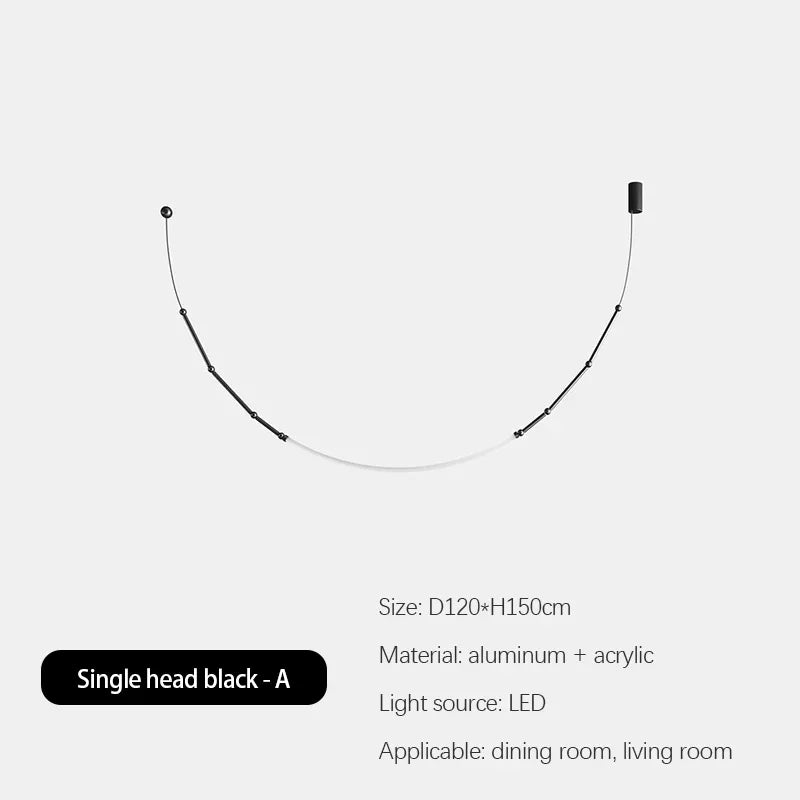 Bamboo like Aluminum Pendant LED Lighting Chandelier - 1 Line Black