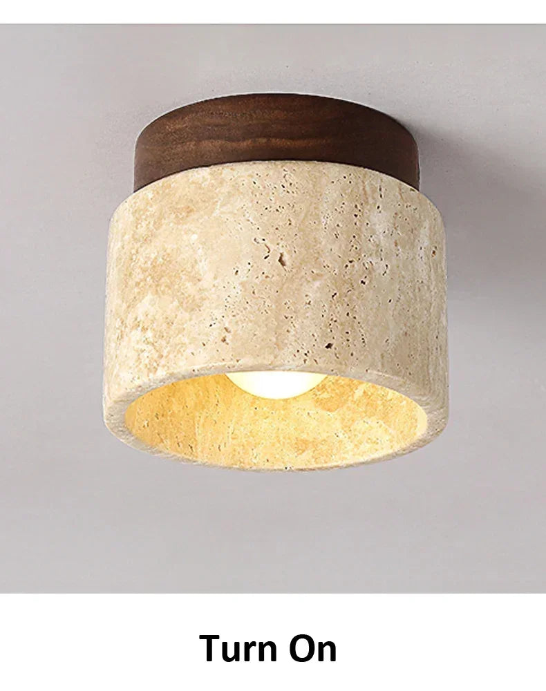 Travertine & Wood Stone Lamp