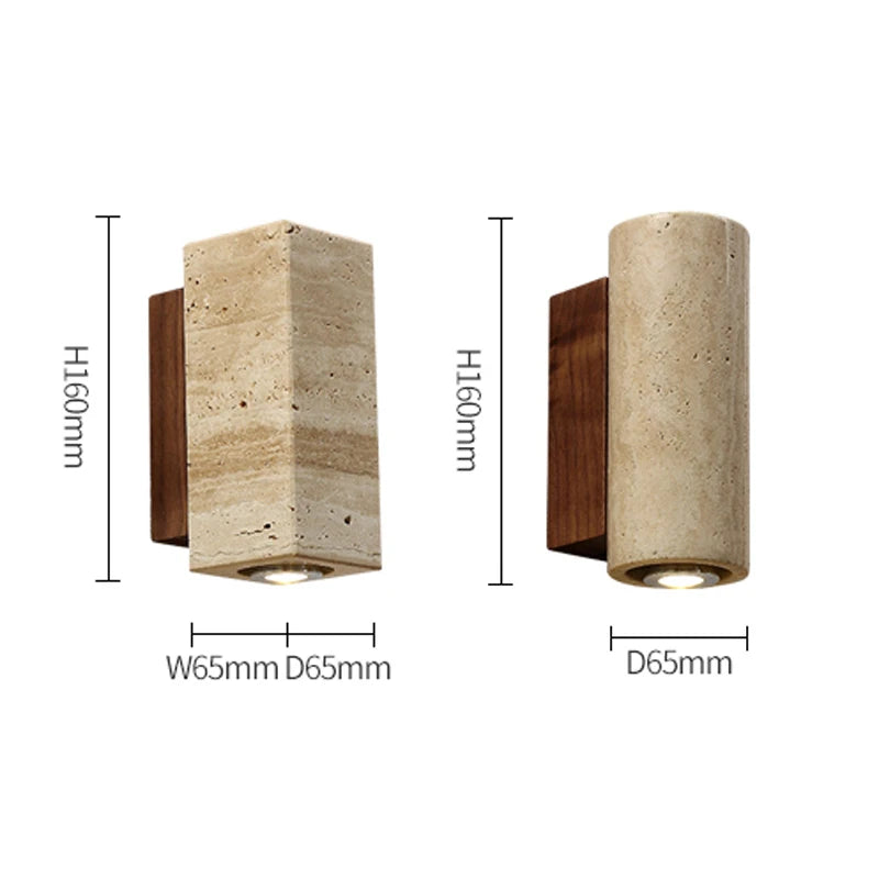 Travertine Marble Wall Lamp Led- Round wood base