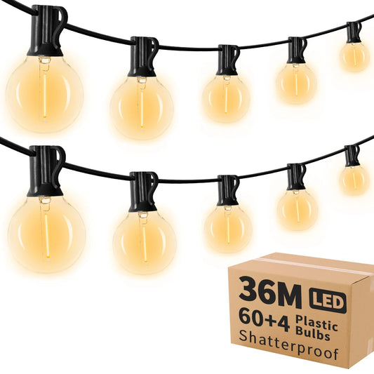 36m outdoor string light with 64 plastic bulbs