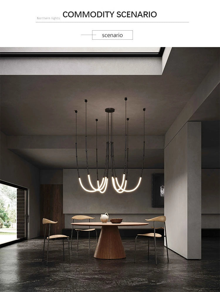 Bamboo like Aluminum Pendant LED Lighting Chandelier  - 6 Lines Black