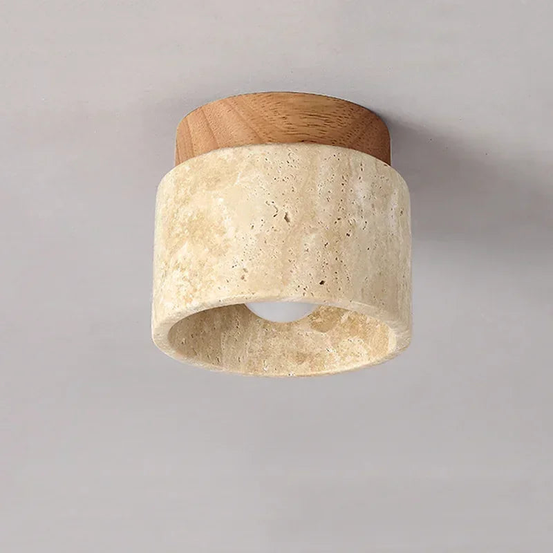 Travertine & Wood Stone Lamp