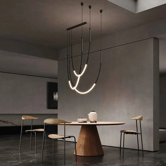 Bamboo like Aluminum Pendant LED Lighting Chandelier - 3 Lines Black