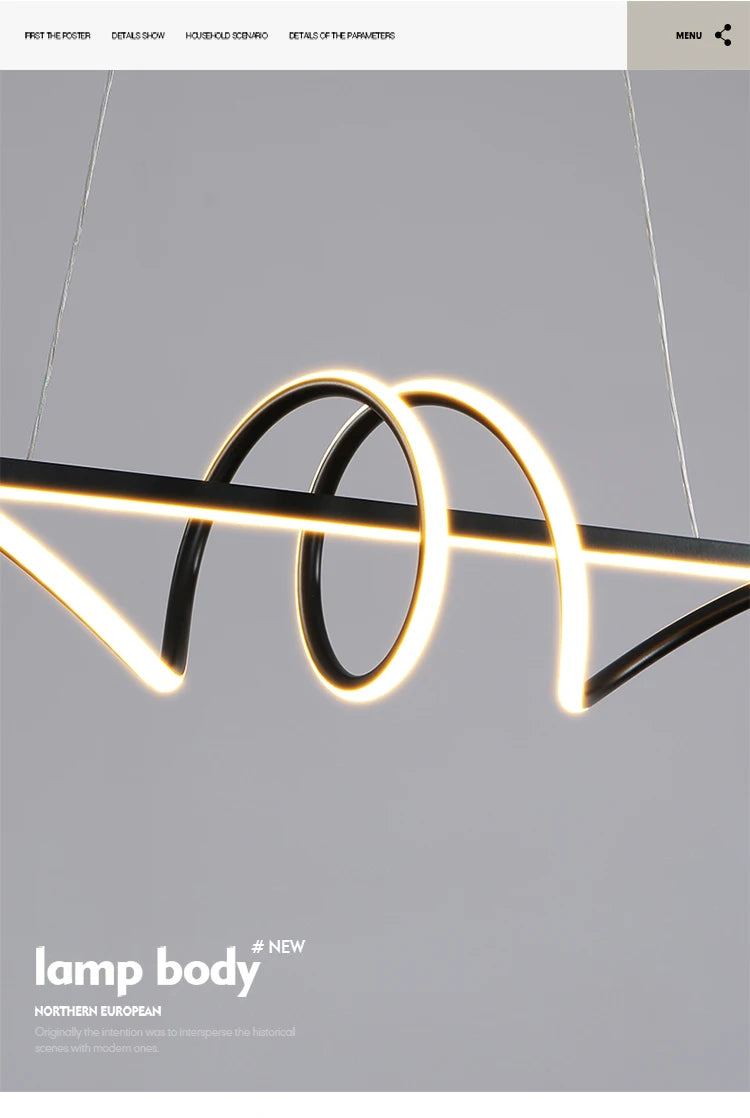 Modern Minimalist Hanging Black Creative LED Lamp