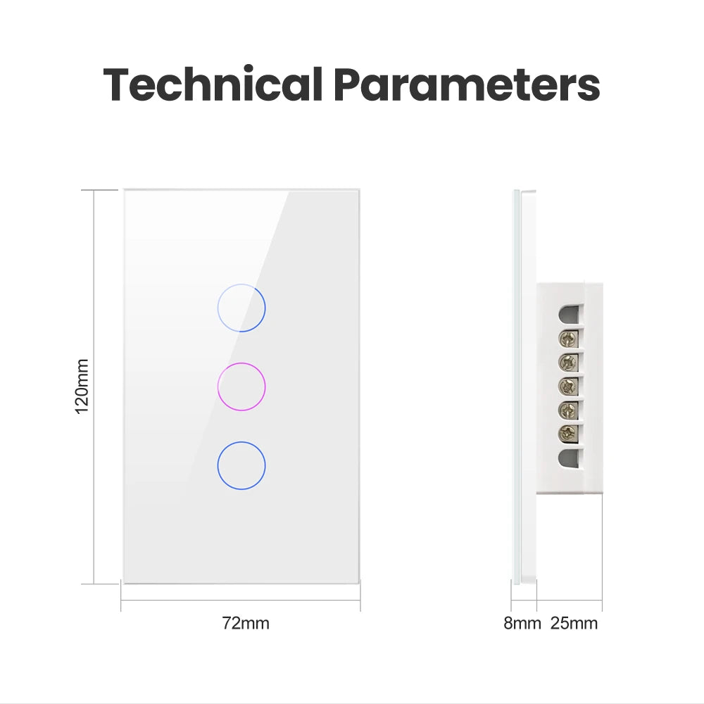 US 3 Gang White WiFi Smart Switch Work