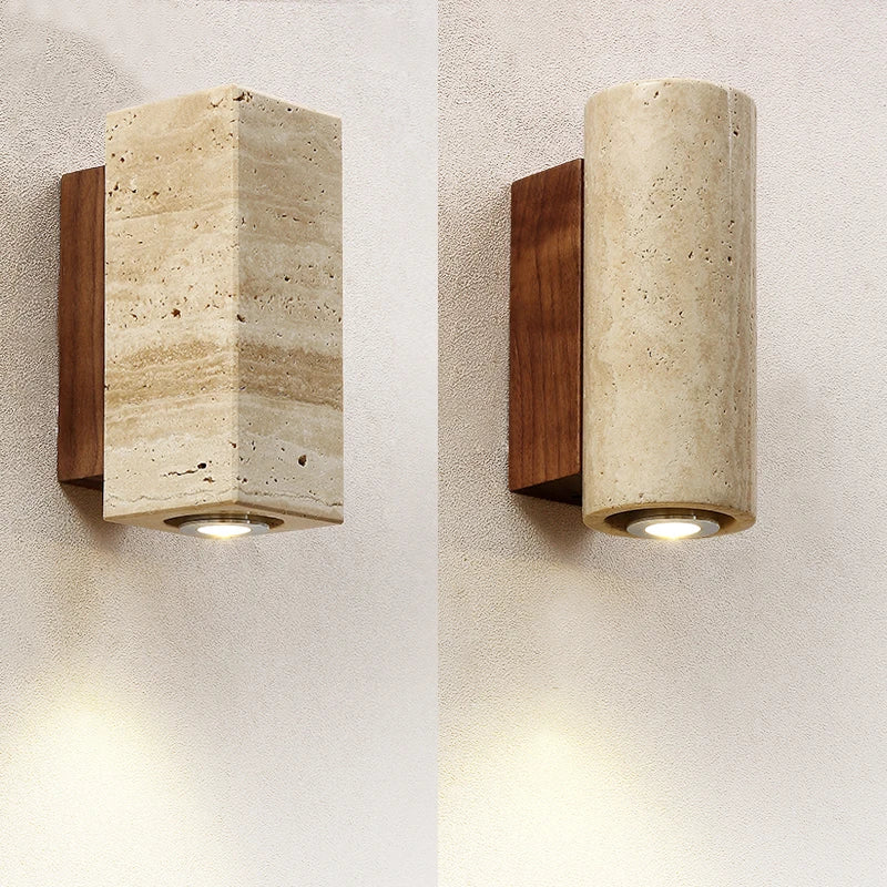 Travertine Marble Wall Lamp Led- Round wood base