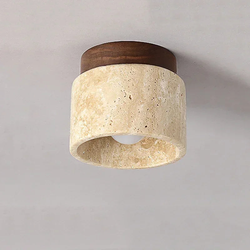 Travertine & Wood Stone Lamp