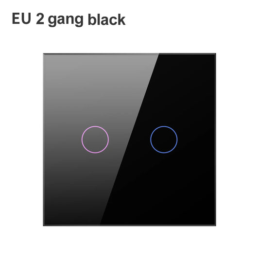 EU 2 Gang Black WiFi Smart Light Switch