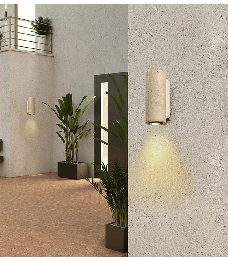 Travertine Marble Wall Lamp Led- Round wood base