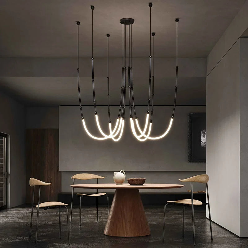 Bamboo like Aluminum Pendant LED Lighting Chandelier  - 6 Lines Black