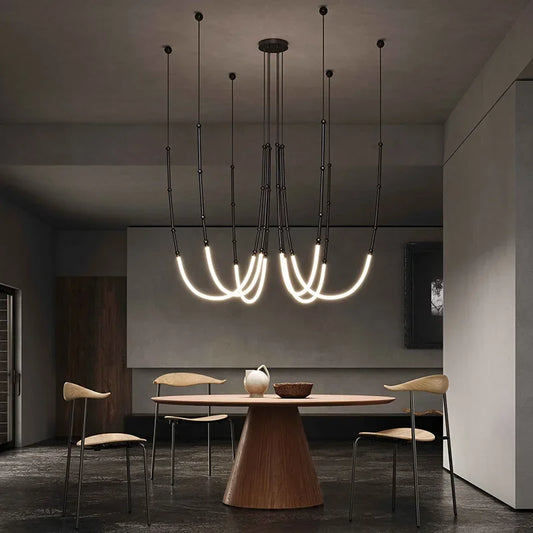 Bamboo like Aluminum Pendant LED Lighting Chandelier  - 6 Lines Black