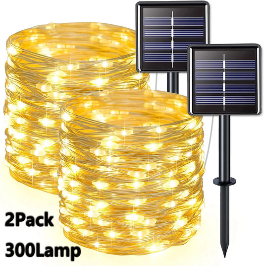 2 Pack Solar Lights Outdoor Waterproof 8 Modes Copper Wire Twinkle Light