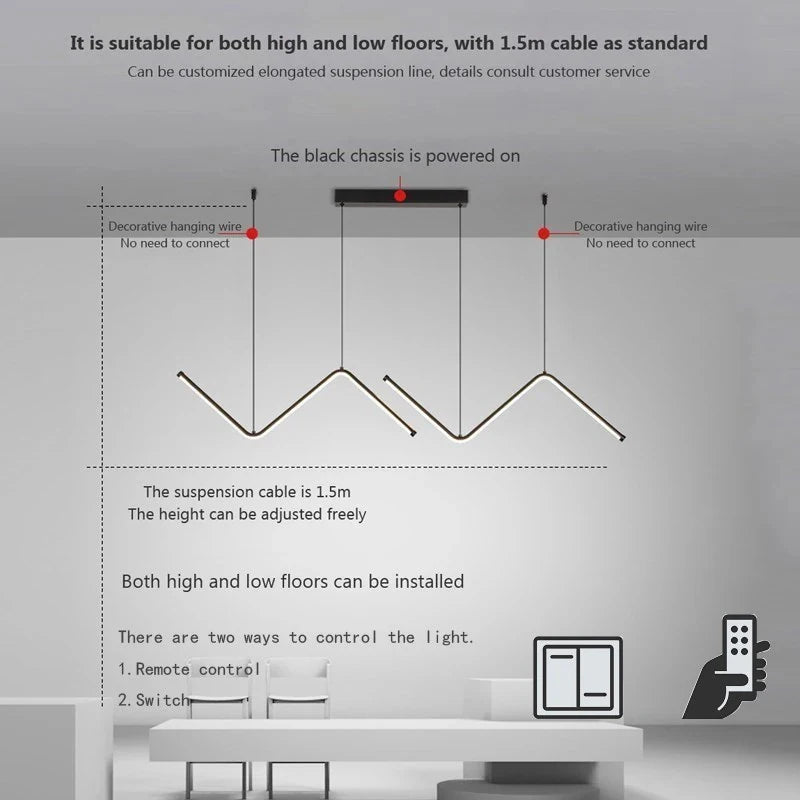 Modern LED Long Line Black Pendant