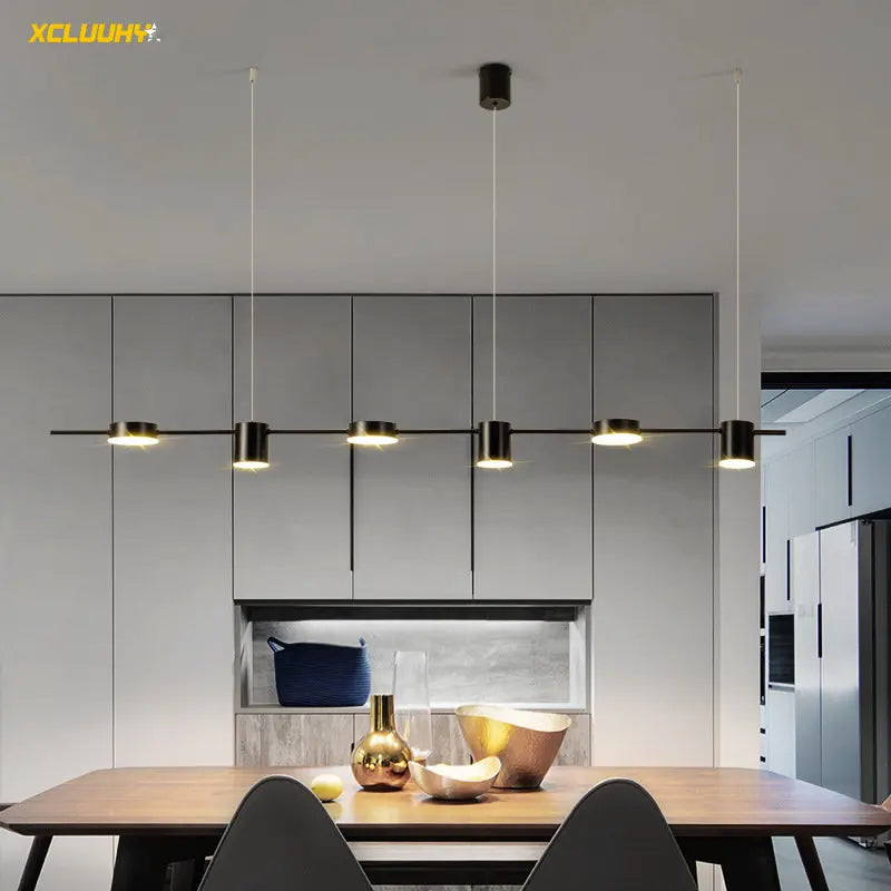 Modern Long Line Pendant LED Light In Gold/Black