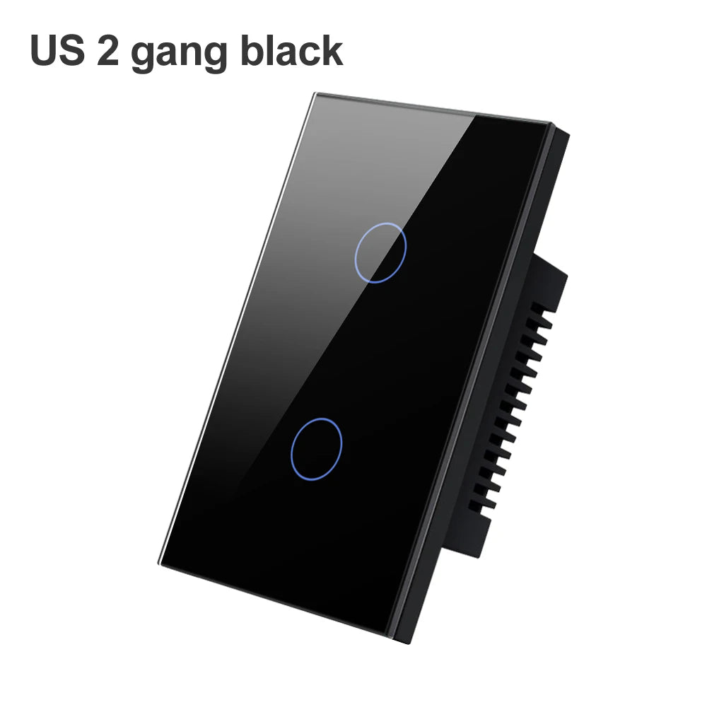 US 2 Gang Black WiFi Smart Light Switch Work