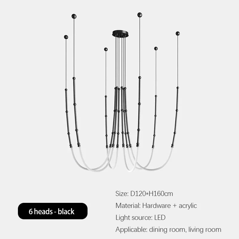 Bamboo like Aluminum Pendant LED Lighting Chandelier  - 6 Lines Black