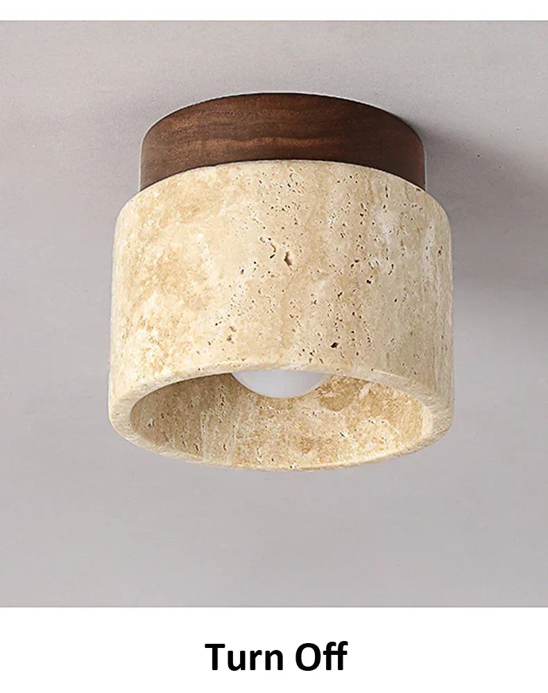 Travertine & Wood Stone Lamp