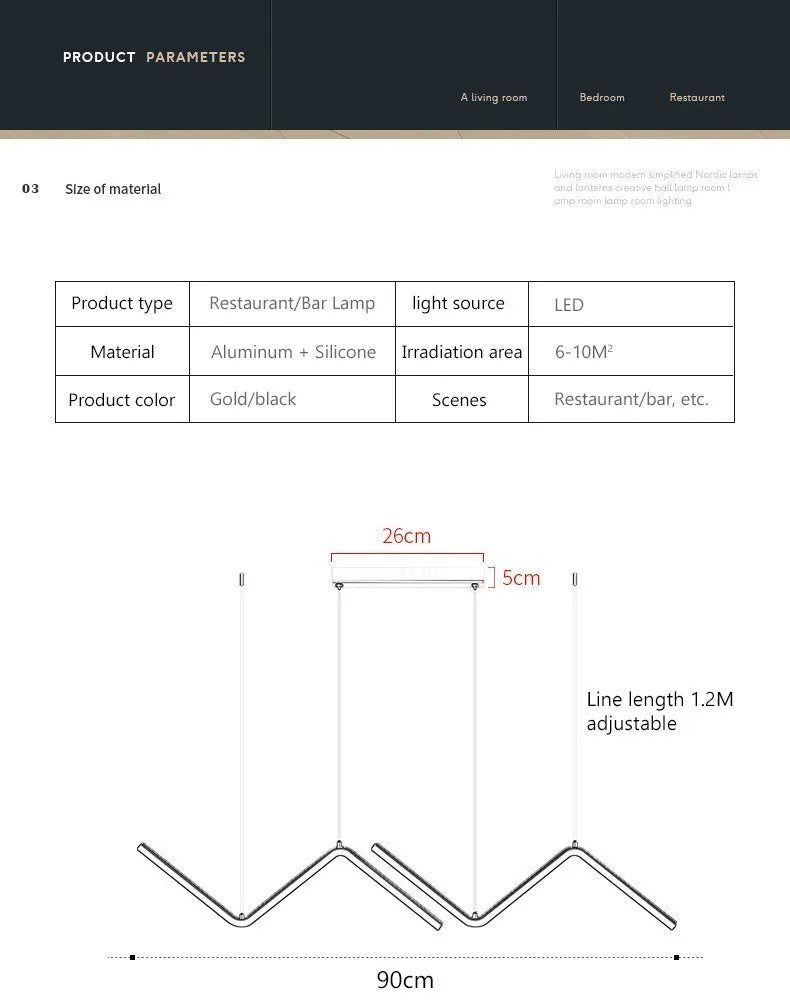 Modern LED Long Line Gold Pendant