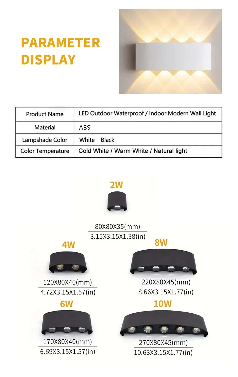 Wall LED Lamp Exterior & Interior Waterproof IP66