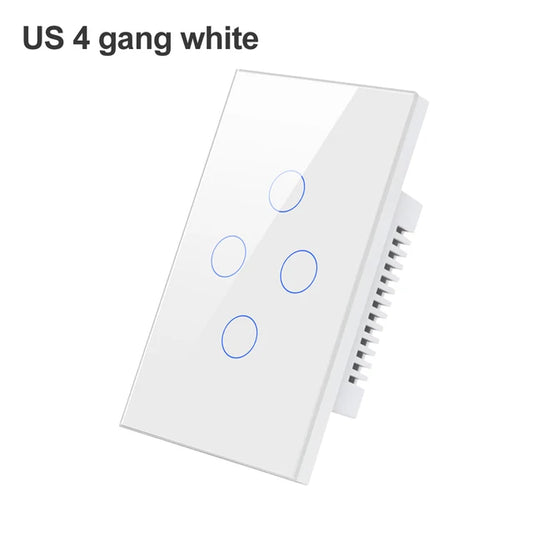 US 4 Gang White WiFi Smart Light Switch Work