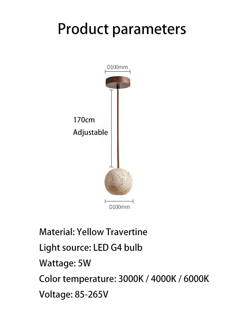 Travertine Natural Stone Led Pendant Lamp Chandelier 