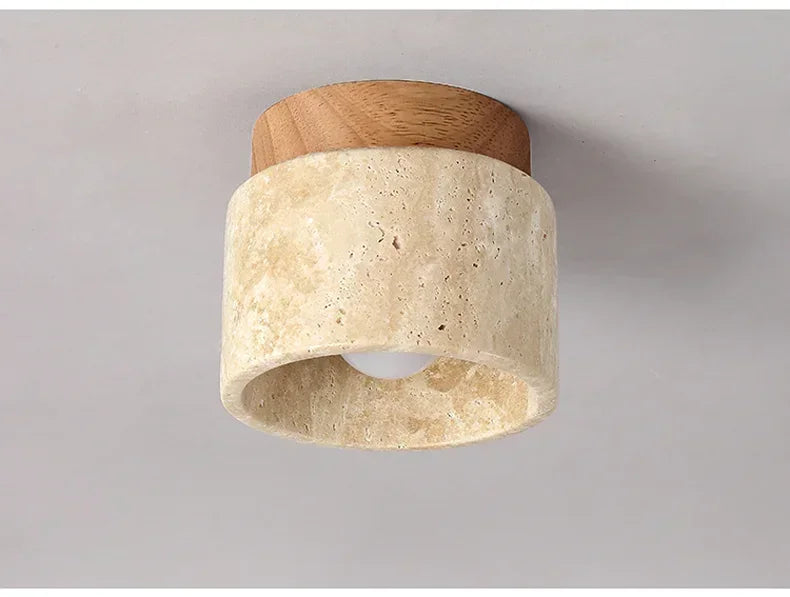 Travertine & Wood Stone Lamp