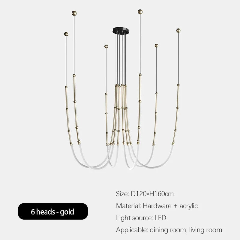 Bamboo like Aluminum Pendant LED Lighting Chandelier   - 6 Lines Gold