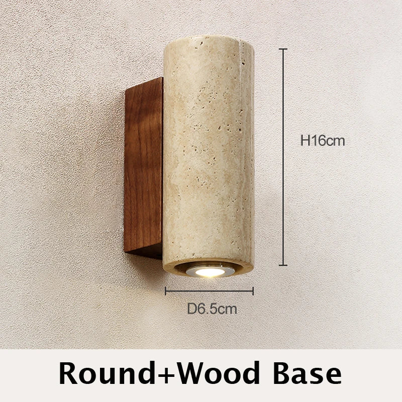 Travertine Marble Wall Lamp Led- Round wood base