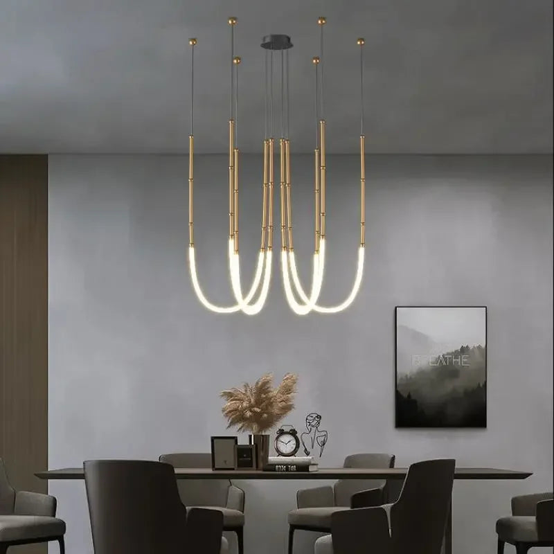 Bamboo like Aluminum Pendant LED Lighting Chandelier   - 6 Lines Gold
