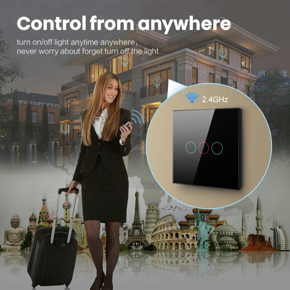 EU 2 Gang Black WiFi Smart Switch