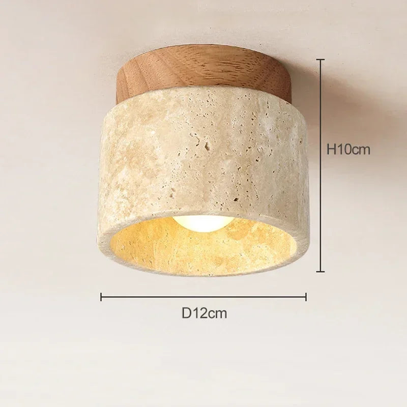 Travertine & Wood Stone Lamp