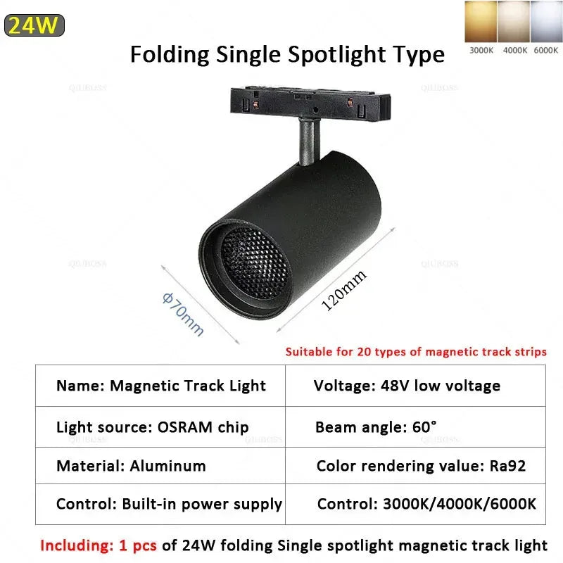 22mm width Magnetic LED Track Lighting- Spotlight Type With Dark Glass