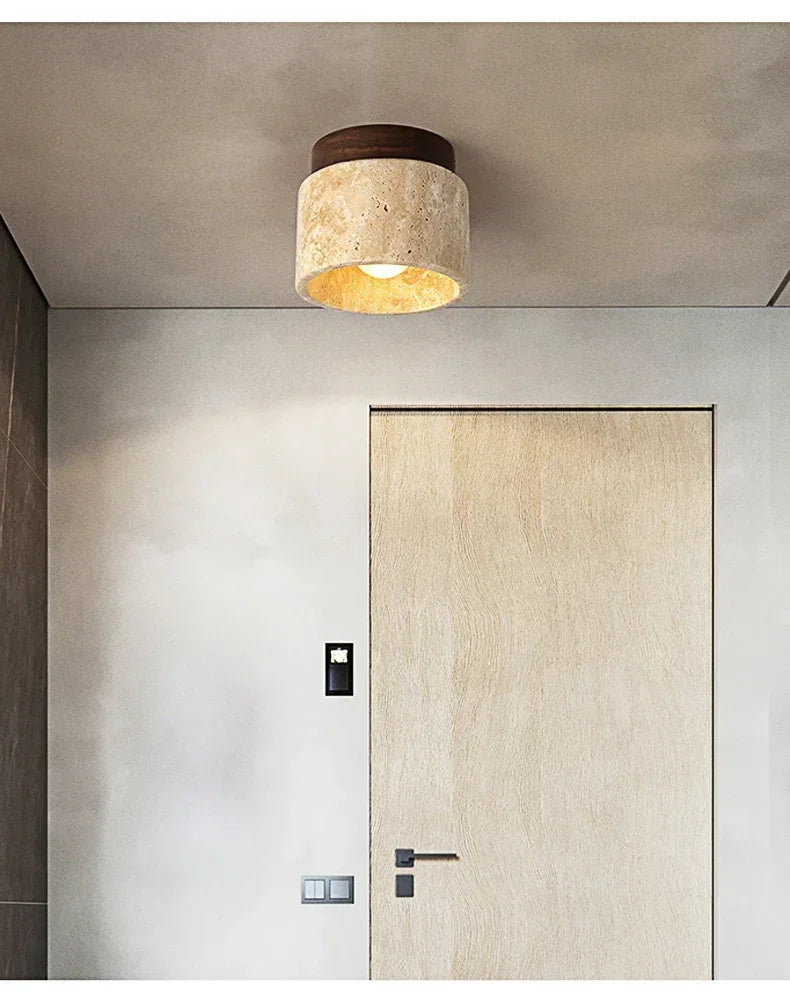 Travertine & Wood Stone Lamp