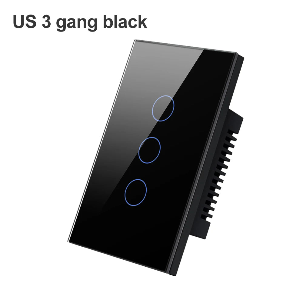 US 3 Gang Black WiFi Smart Switch Work