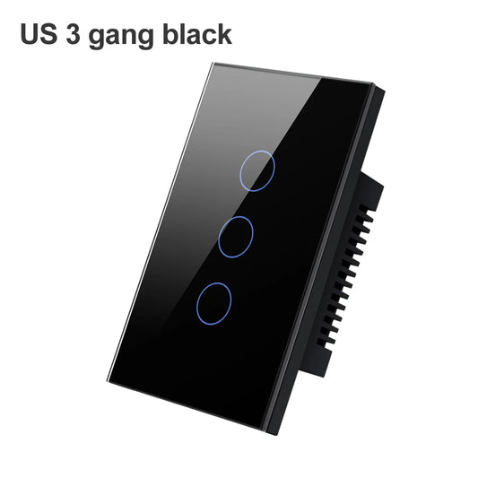 US 3 Gang Black WiFi Smart Light Switch Work