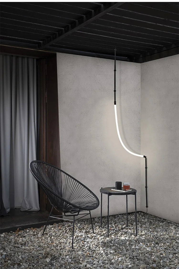 Bamboo like Aluminum Pendant LED Lighting Chandelier - 1 Line Black