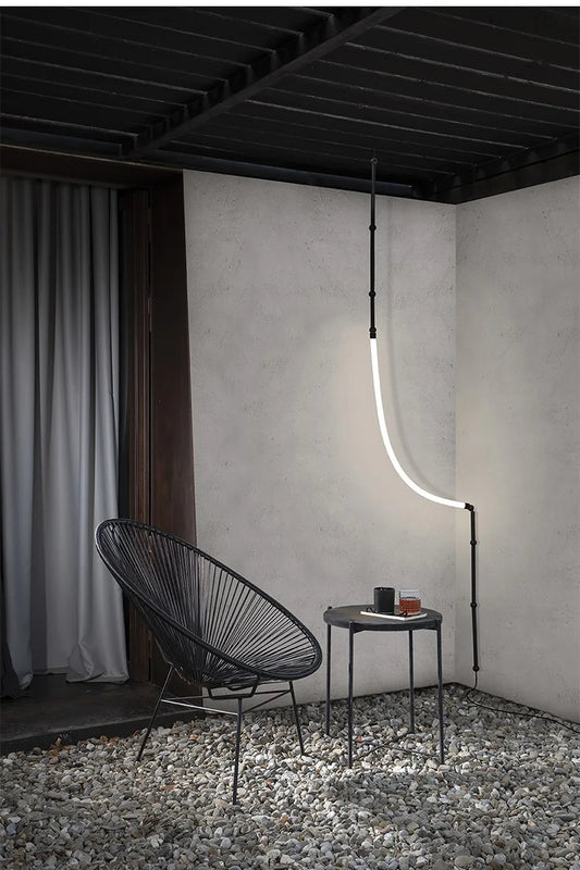 Bamboo like Aluminum Pendant LED Lighting Chandelier - 1 Line Black
