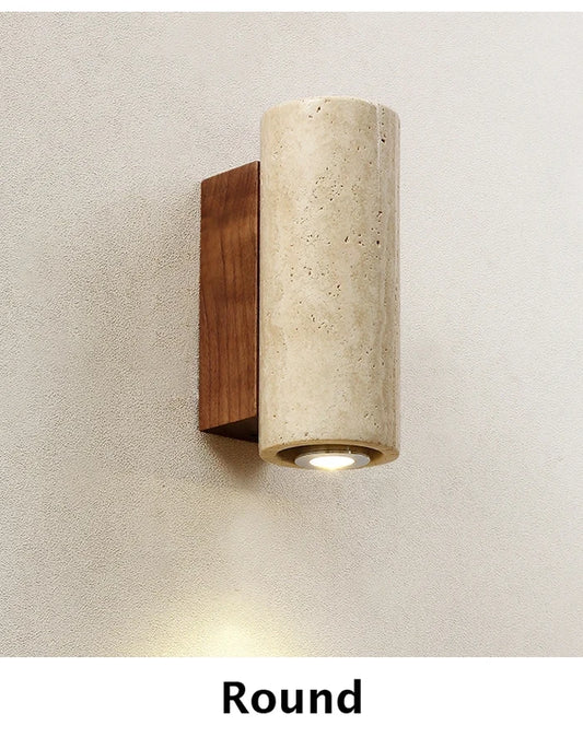 Travertine Marble Wall Lamp Led- Round wood base