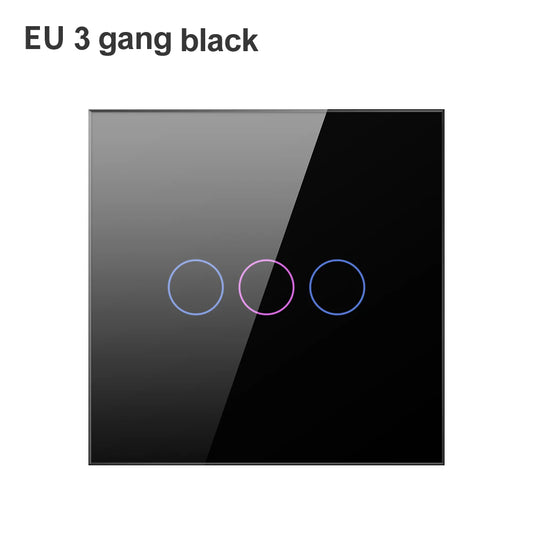 EU 3 Gang Black WiFi Smart Light Switch