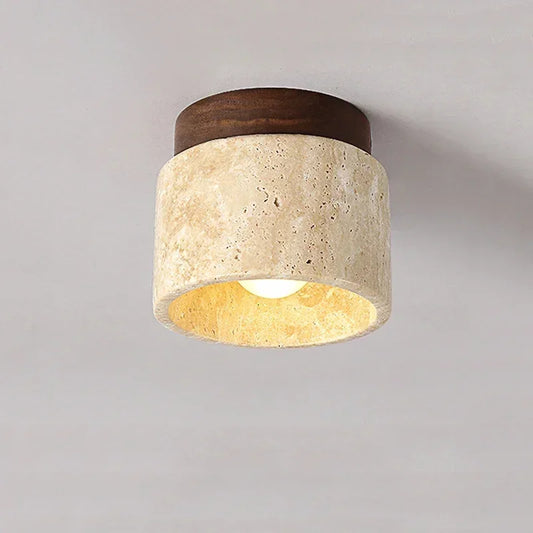 Travertine & Wood Stone Lamp