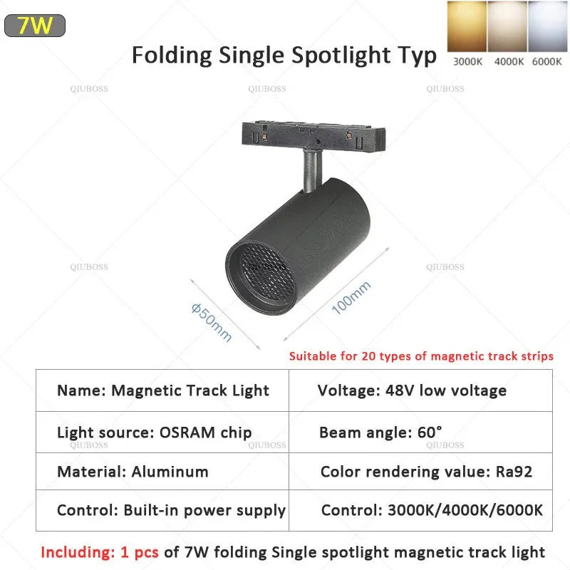 22mm width Magnetic LED Track Lighting- Spotlight Type With Dark Glass