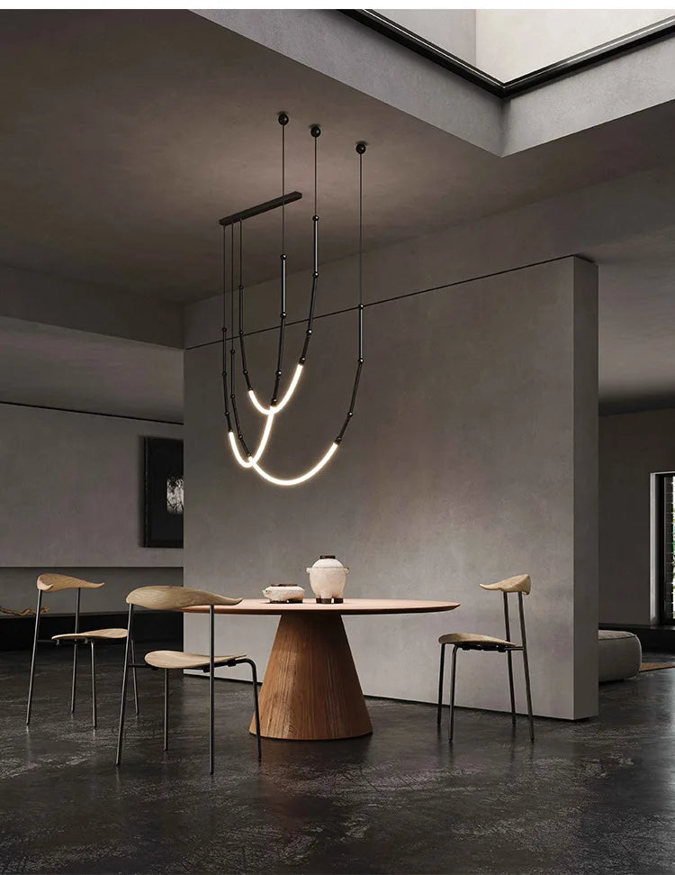 Bamboo like Aluminum Pendant LED Lighting Chandelier - 3 Lines Black