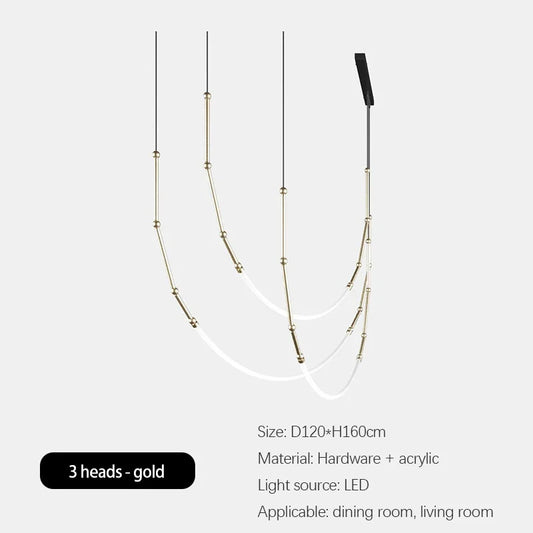 Bamboo like Aluminum Pendant LED Lighting Chandelier  - 3 Lines Gold