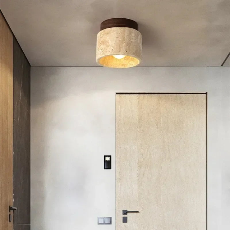 Travertine & Wood Stone Lamp