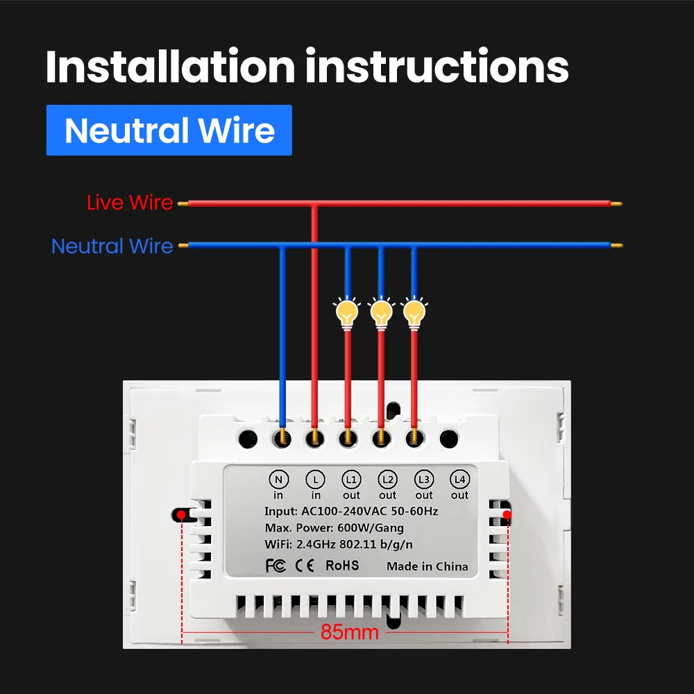 EU 2 Gang Black WiFi Smart Switch