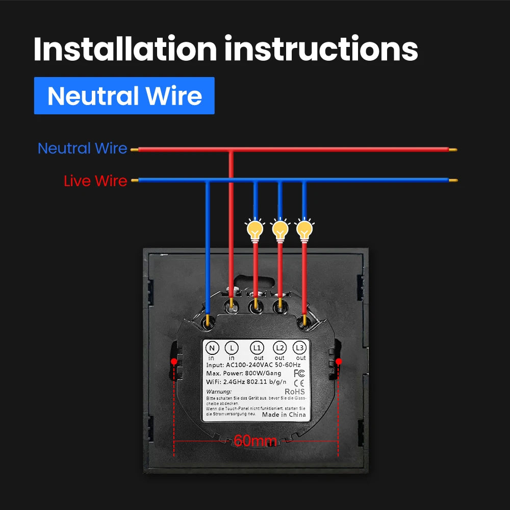 EU 2 Gang Black WiFi Smart Switch