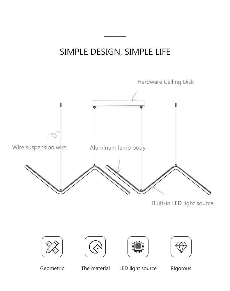 Modern LED Long Line Black Pendant